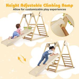 4-in-1 Indoor Jungle Gym with Baby Swing and Climbing Ramp-Natural view 7