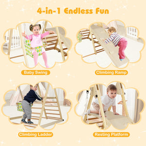 4-in-1 Indoor Jungle Gym with Baby Swing and Climbing Ramp-Natural view 8