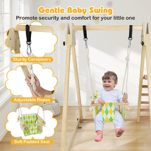 4-in-1 Indoor Jungle Gym with Baby Swing and Climbing Ramp-Natural view 9