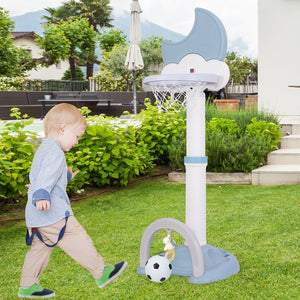 4-In-1 Kids Basketball Hoop with Moon-shaped Electronic Scoreboard and Play Set-Blue view 3