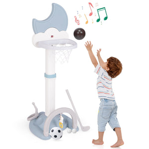 4-In-1 Kids Basketball Hoop with Moon-shaped Electronic Scoreboard and Play Set-Blue view 4