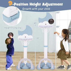4-In-1 Kids Basketball Hoop with Moon-shaped Electronic Scoreboard and Play Set-Blue view 6