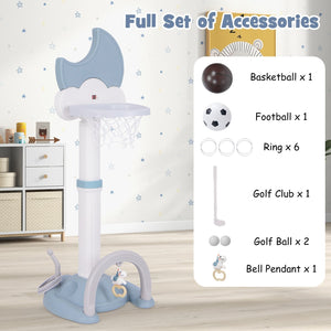 4-In-1 Kids Basketball Hoop with Moon-shaped Electronic Scoreboard and Play Set-Blue view 8