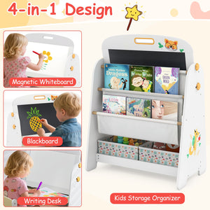 4-in-1 Kids Table and Chair Set Art Easel with Magnetic Whiteboard and Bookshelf-Natural view 7