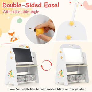 4-in-1 Kids Table and Chair Set Art Easel with Magnetic Whiteboard and Bookshelf-Natural view 8