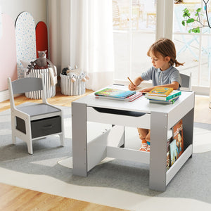 4 in 1 Kids Toddler Activity Table and Chairs Set with Reversible Tabletop-Grey view 3