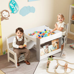 4 in 1 Kids Toddler Activity Table and Chairs Set with Reversible Tabletop-Grey view 5