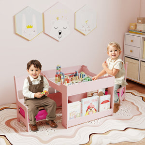 4 in 1 Kids Toddler Activity Table and Chairs Set with Reversible Tabletop-Pink view 3