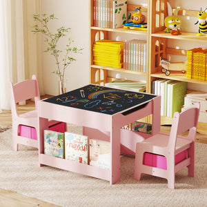 4 in 1 Kids Toddler Activity Table and Chairs Set with Reversible Tabletop-Pink view 5