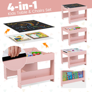 4 in 1 Kids Toddler Activity Table and Chairs Set with Reversible Tabletop-Pink view 6