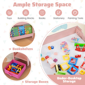 4 in 1 Kids Toddler Activity Table and Chairs Set with Reversible Tabletop-Pink view 7