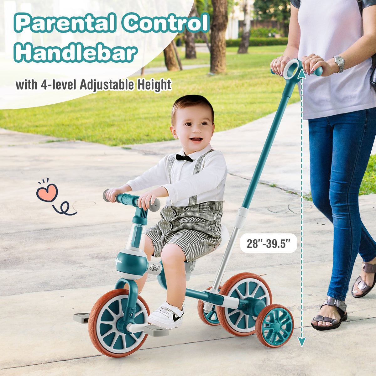 4-in-1 Kids Tricycle with Adjustable Parent Push Handle for 2-4 Years Old-Green view 8