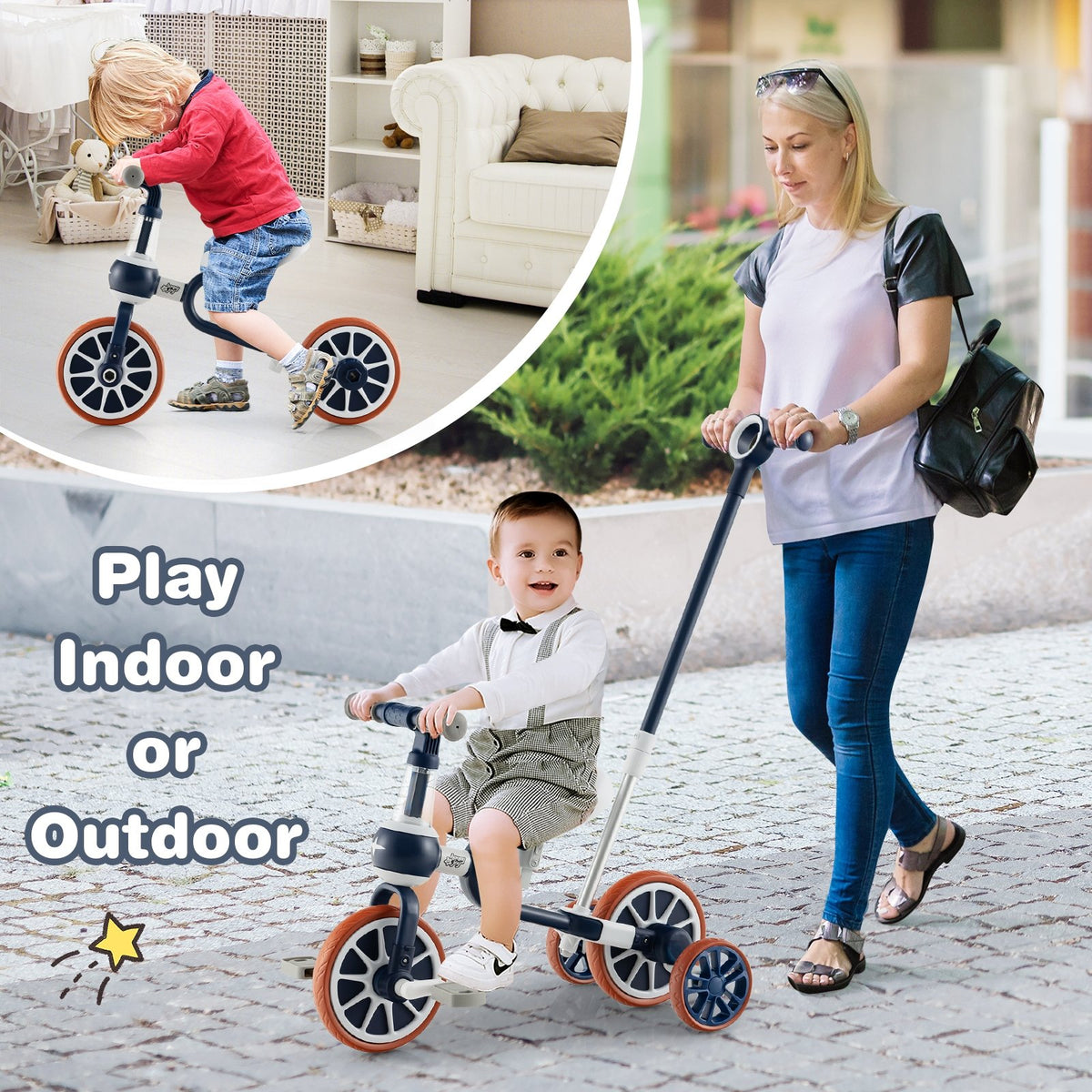 4-in-1 Kids Trike Bike with Adjustable Parent Push Handle and Seat Height-Navy view 4