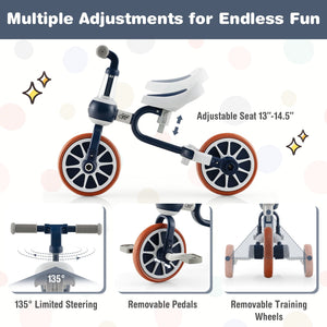 4-in-1 Kids Trike Bike with Adjustable Parent Push Handle and Seat Height-Navy view 6