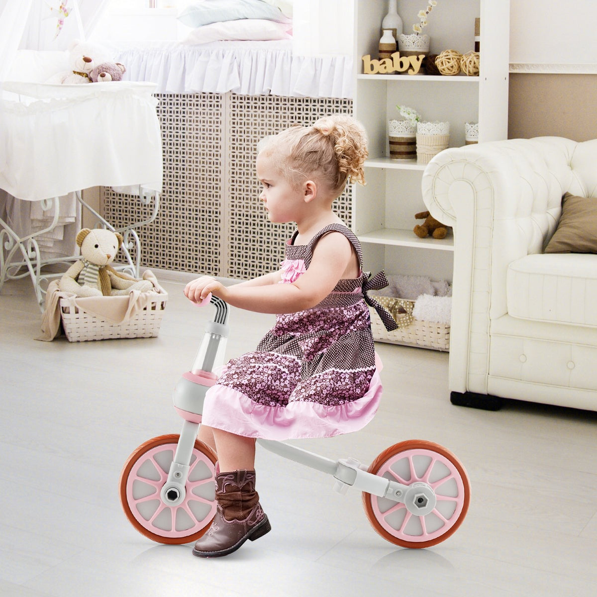 4-in-1 Kids Trike Bike with Adjustable Parent Push Handle and Seat Height-Pink view 2