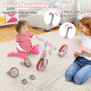 4-in-1 Kids Trike Bike with Adjustable Parent Push Handle and Seat Height-Pink view 7