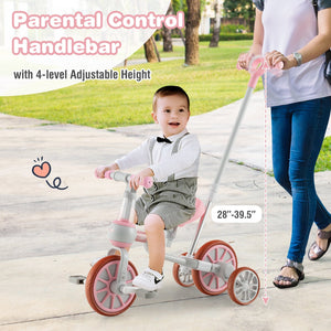 4-in-1 Kids Trike Bike with Adjustable Parent Push Handle and Seat Height-Pink view 9