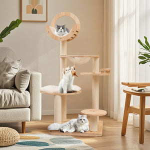4-in-1 Large Wooden Cat Tower with Space Capsule Nest for Indoor Cats view 2