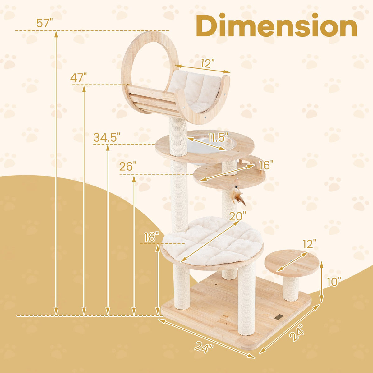 4-in-1 Large Wooden Cat Tower with Space Capsule Nest for Indoor Cats view 4
