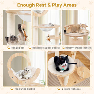 4-in-1 Large Wooden Cat Tower with Space Capsule Nest for Indoor Cats view 6