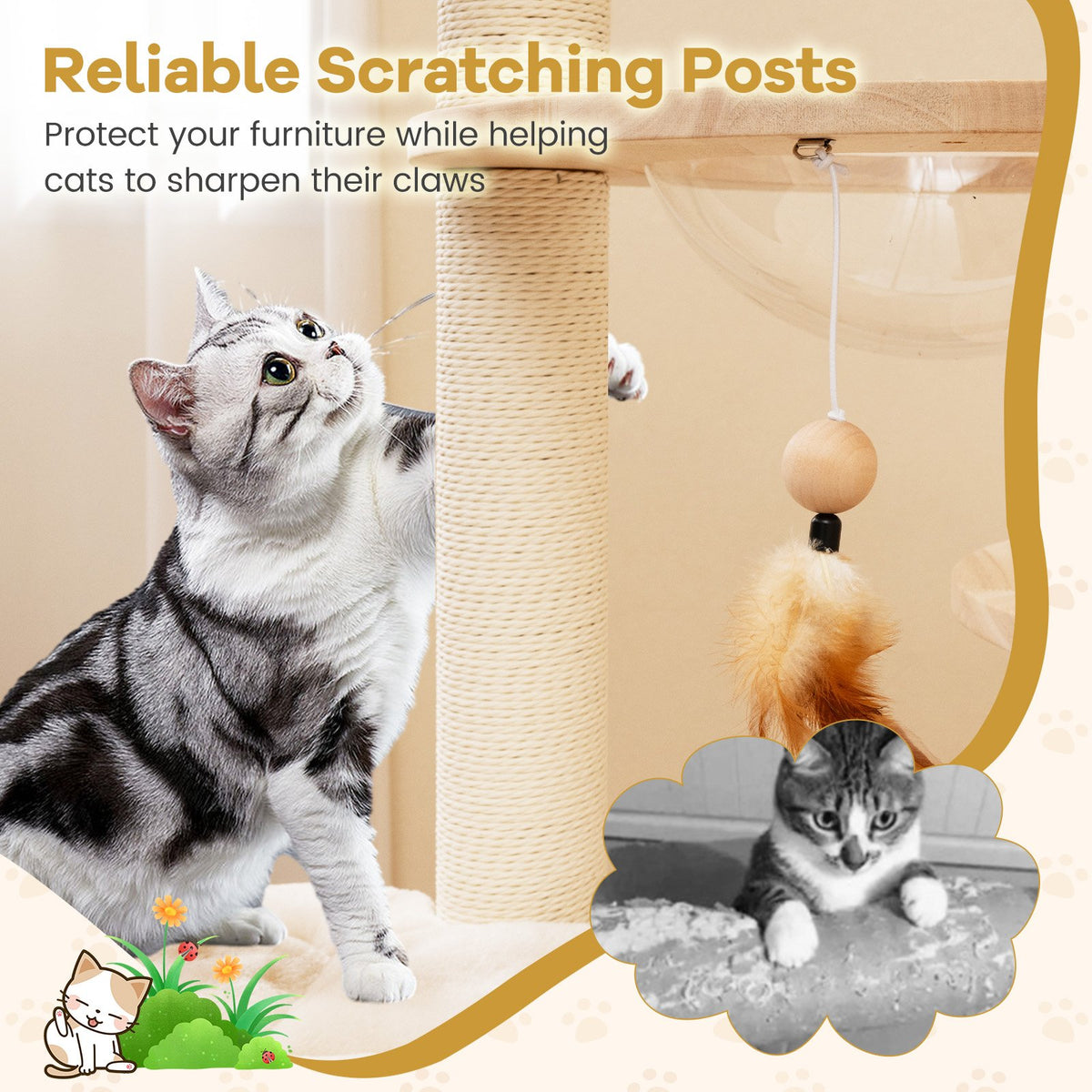 4-in-1 Large Wooden Cat Tower with Space Capsule Nest for Indoor Cats view 9