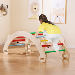 4-in-1 Multifunctional Wooden Climbing Toys with Rocker and Crawling Tunnel-Multicolor view 2