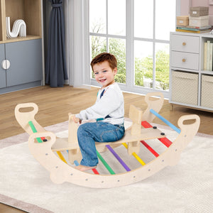 4-in-1 Multifunctional Wooden Climbing Toys with Rocker and Crawling Tunnel-Multicolor view 3