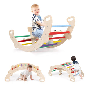 4-in-1 Multifunctional Wooden Climbing Toys with Rocker and Crawling Tunnel-Multicolor view 4