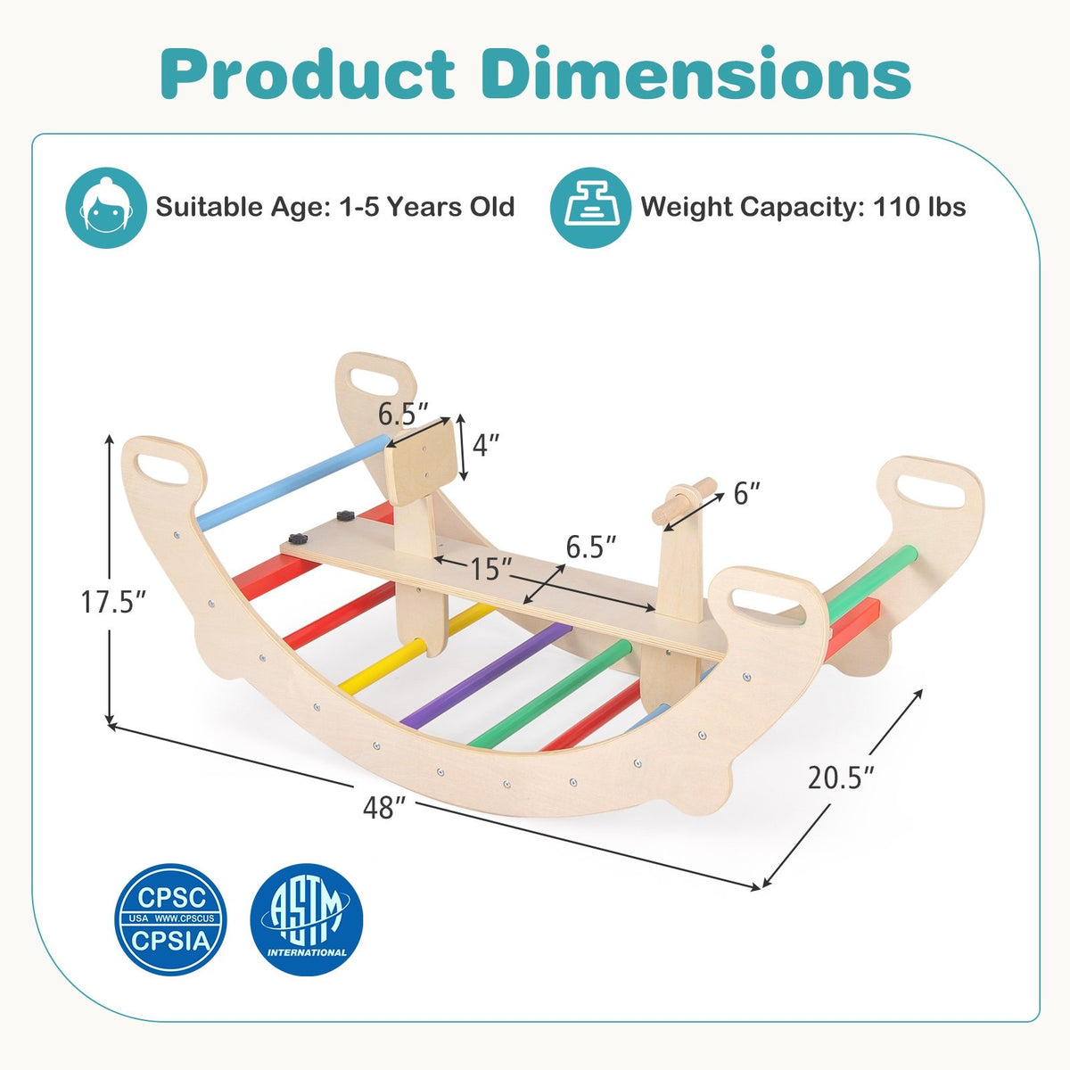 4-in-1 Multifunctional Wooden Climbing Toys with Rocker and Crawling Tunnel-Multicolor view 5