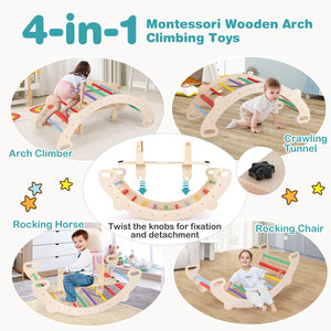 4-in-1 Multifunctional Wooden Climbing Toys with Rocker and Crawling Tunnel-Multicolor view 6