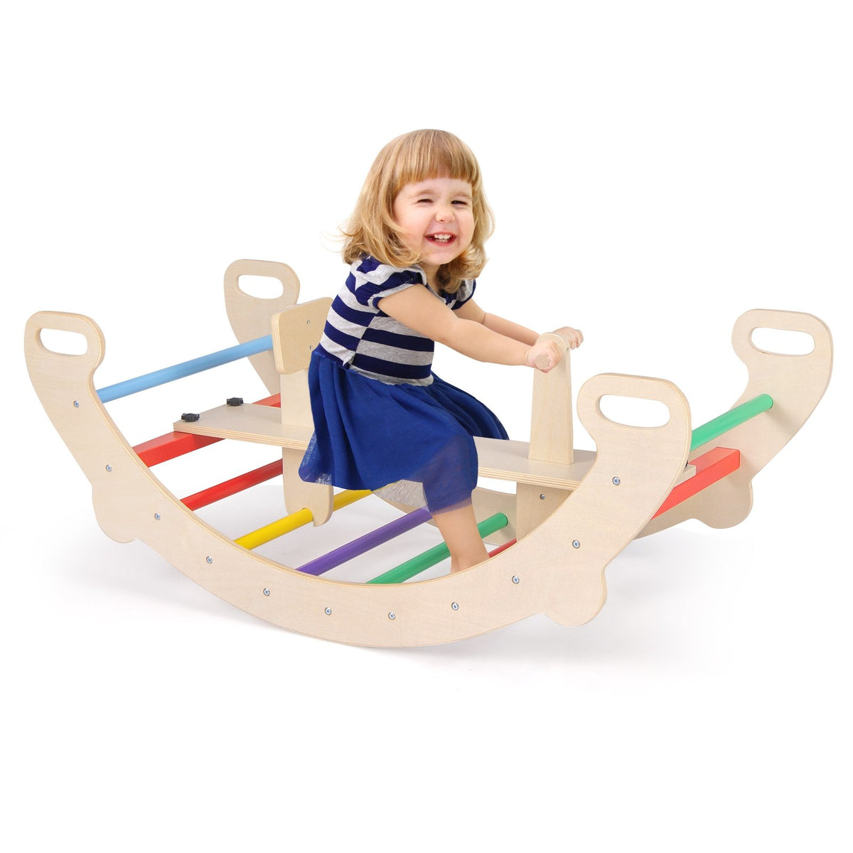 4-in-1 Multifunctional Wooden Climbing Toys with Rocker and Crawling Tunnel-Multicolor view 7