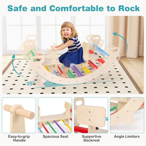 4-in-1 Multifunctional Wooden Climbing Toys with Rocker and Crawling Tunnel-Multicolor view 8