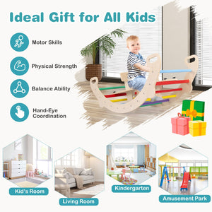 4-in-1 Multifunctional Wooden Climbing Toys with Rocker and Crawling Tunnel-Multicolor view 9