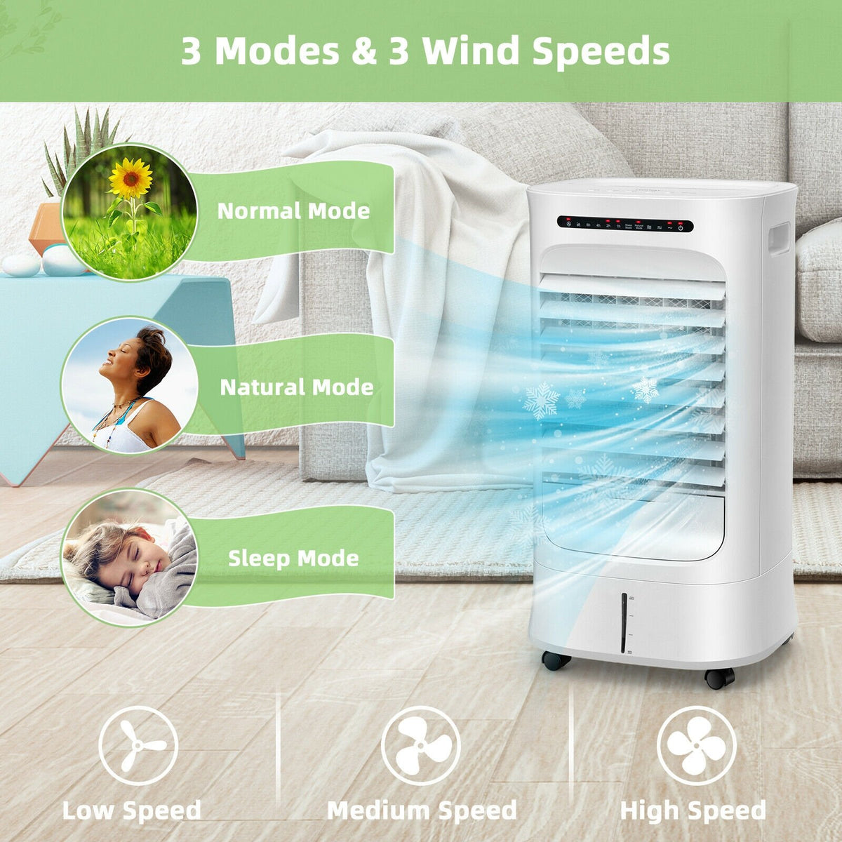 4-in-1 Portable Evaporative Air Cooler with Timer and 3 Modes-White view 3