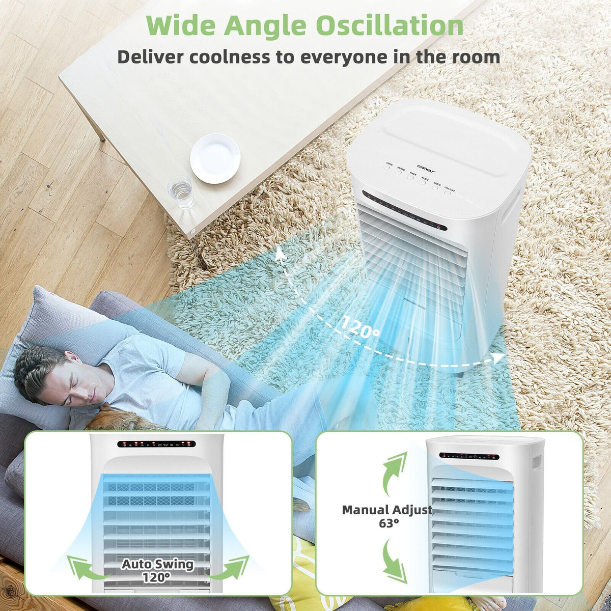 4-in-1 Portable Evaporative Air Cooler with Timer and 3 Modes-White view 6