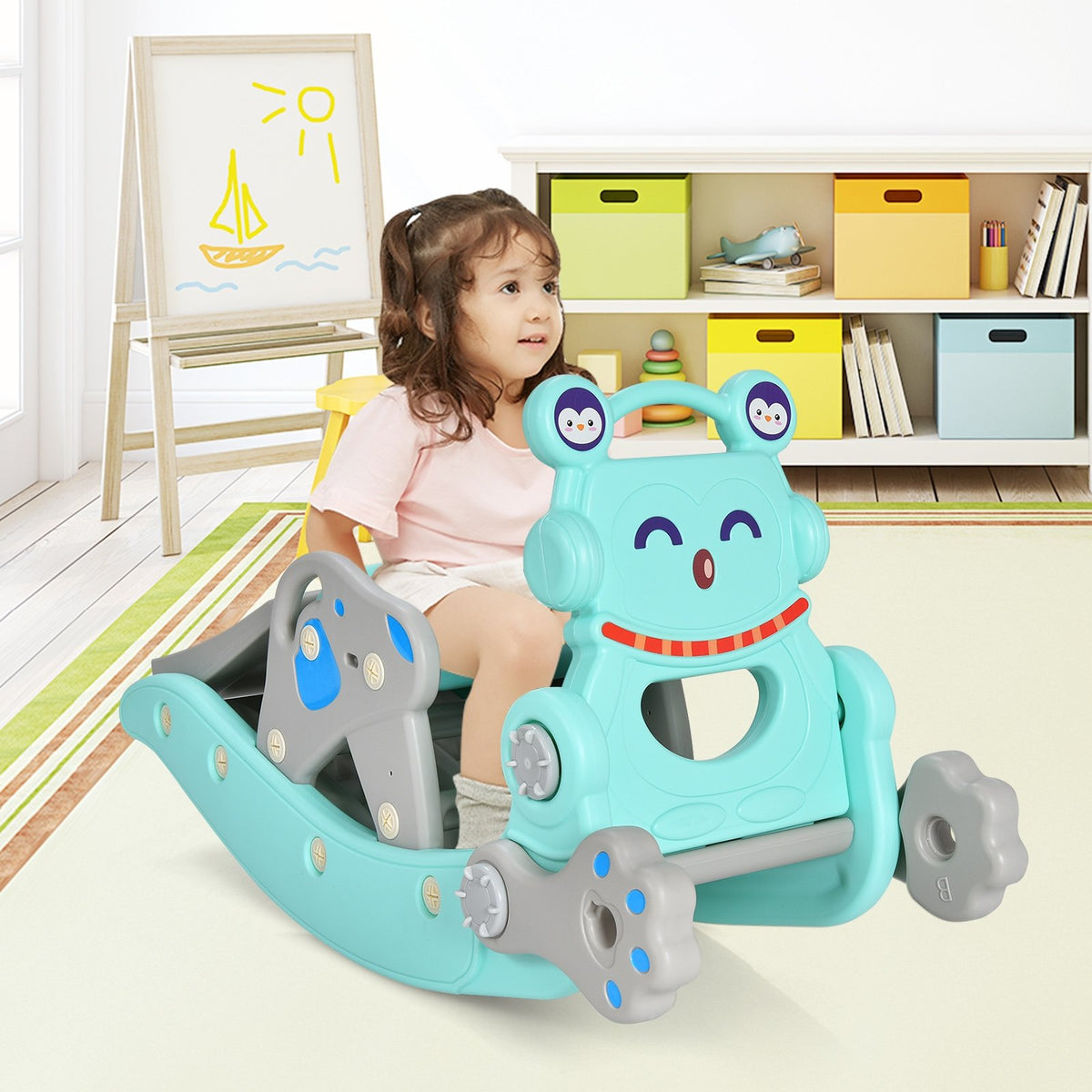4-in-1 Rocking Horse and Slide Set for Kids-Blue view 2