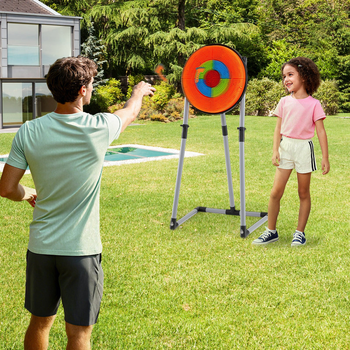 4 in 1 Throwing Target Set Kids Throwing Game with Bristle Target and 3 Throwing axes view 2