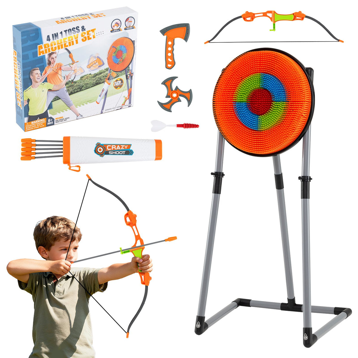 4 in 1 Throwing Target Set Kids Throwing Game with Bristle Target and 3 Throwing axes view 4