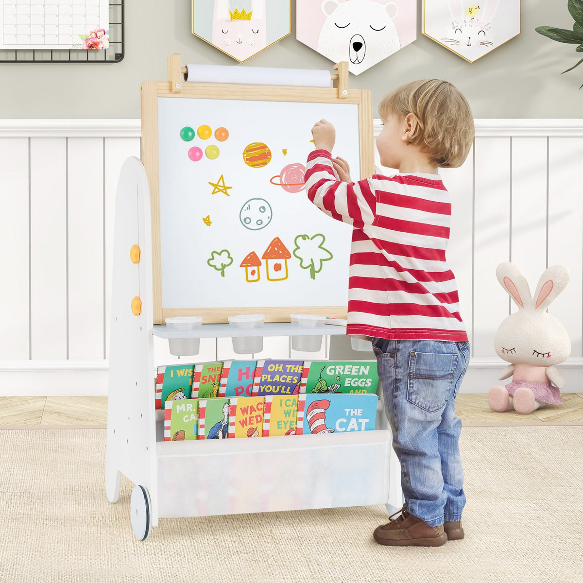 4-in-1 Toddler Activity Table Set with Magnetic Whiteboard and Chalk Board-Gray view 2