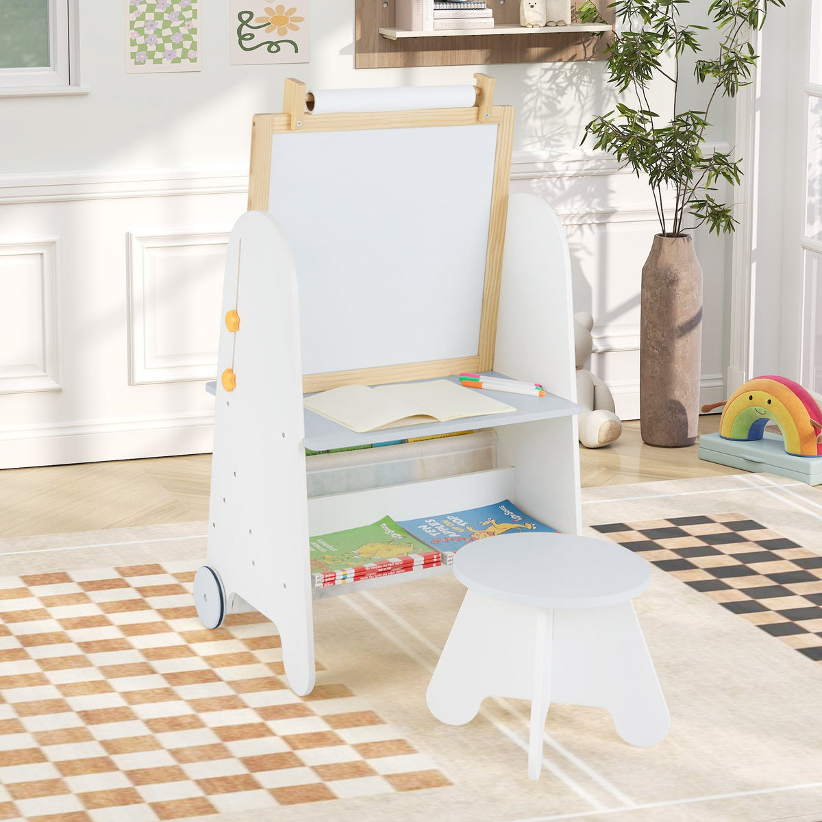 4-in-1 Toddler Activity Table Set with Magnetic Whiteboard and Chalk Board-Gray view 3