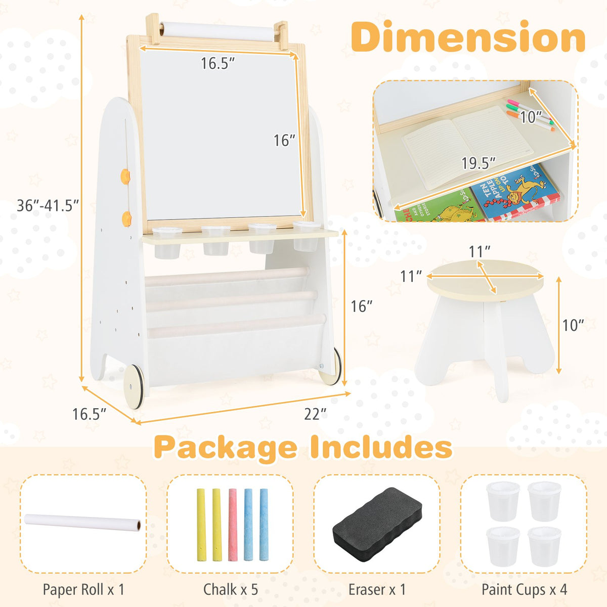 4-in-1 Toddler Activity Table Set with Magnetic Whiteboard and Chalk Board-Natural view 4