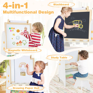 4-in-1 Toddler Activity Table Set with Magnetic Whiteboard and Chalk Board-Natural view 5