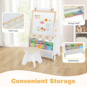 4-in-1 Toddler Activity Table Set with Magnetic Whiteboard and Chalk Board-Natural view 7