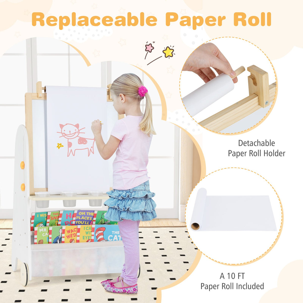 4-in-1 Toddler Activity Table Set with Magnetic Whiteboard and Chalk Board-Natural view 8