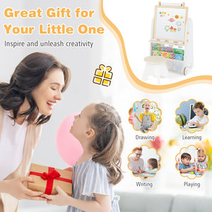 4-in-1 Toddler Activity Table Set with Magnetic Whiteboard and Chalk Board-Natural view 9