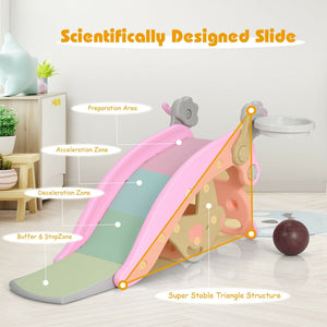 4-in-1 Toddler Slide and Rocking Horse Playset with Basketball Hoop-Pink view 3