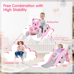 4-in-1 Toddler Slide and Rocking Horse Playset with Basketball Hoop-Pink view 5