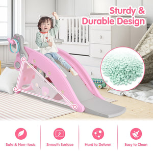 4-in-1 Toddler Slide and Rocking Horse Playset with Basketball Hoop-Pink view 6