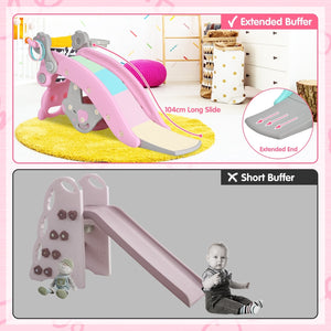 4-in-1 Toddler Slide and Rocking Horse Playset with Basketball Hoop-Pink view 7