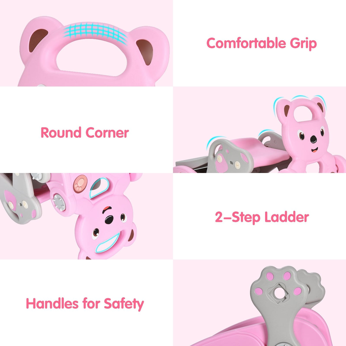 4-in-1 Toddler Slide and Rocking Horse Playset with Basketball Hoop-Pink view 9